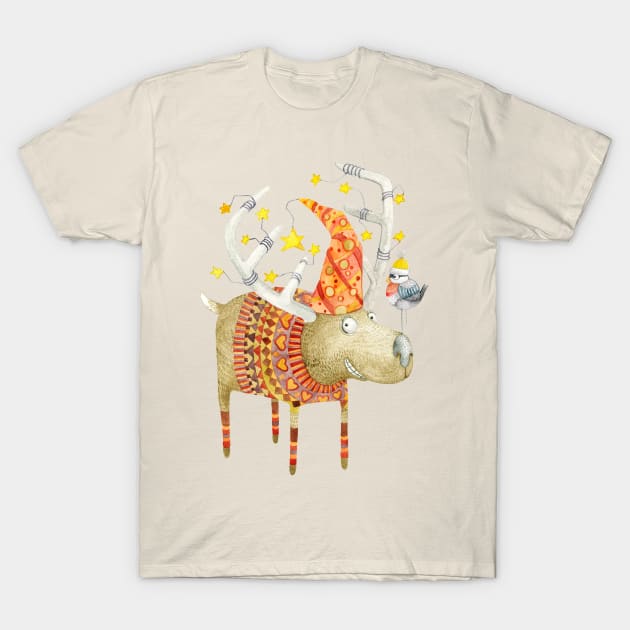 Christmas Reindeer T-Shirt by ruta13art